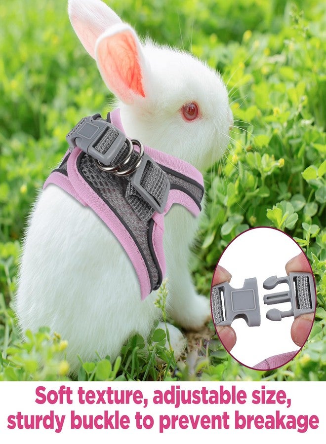 Exclaith Bunny Harness and Leash Adjustable Bunny Harness and Leash Set, Breathable Pet Vest, Small Dog Harnesses, Small Kitten Puppy Rabbit Walks Accessories, with Reflective Strips, Pink and Grey - Image 5